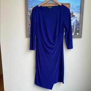 Lauren Ralph Lauren Blue Asymmetrical Ruched Sheath Dress